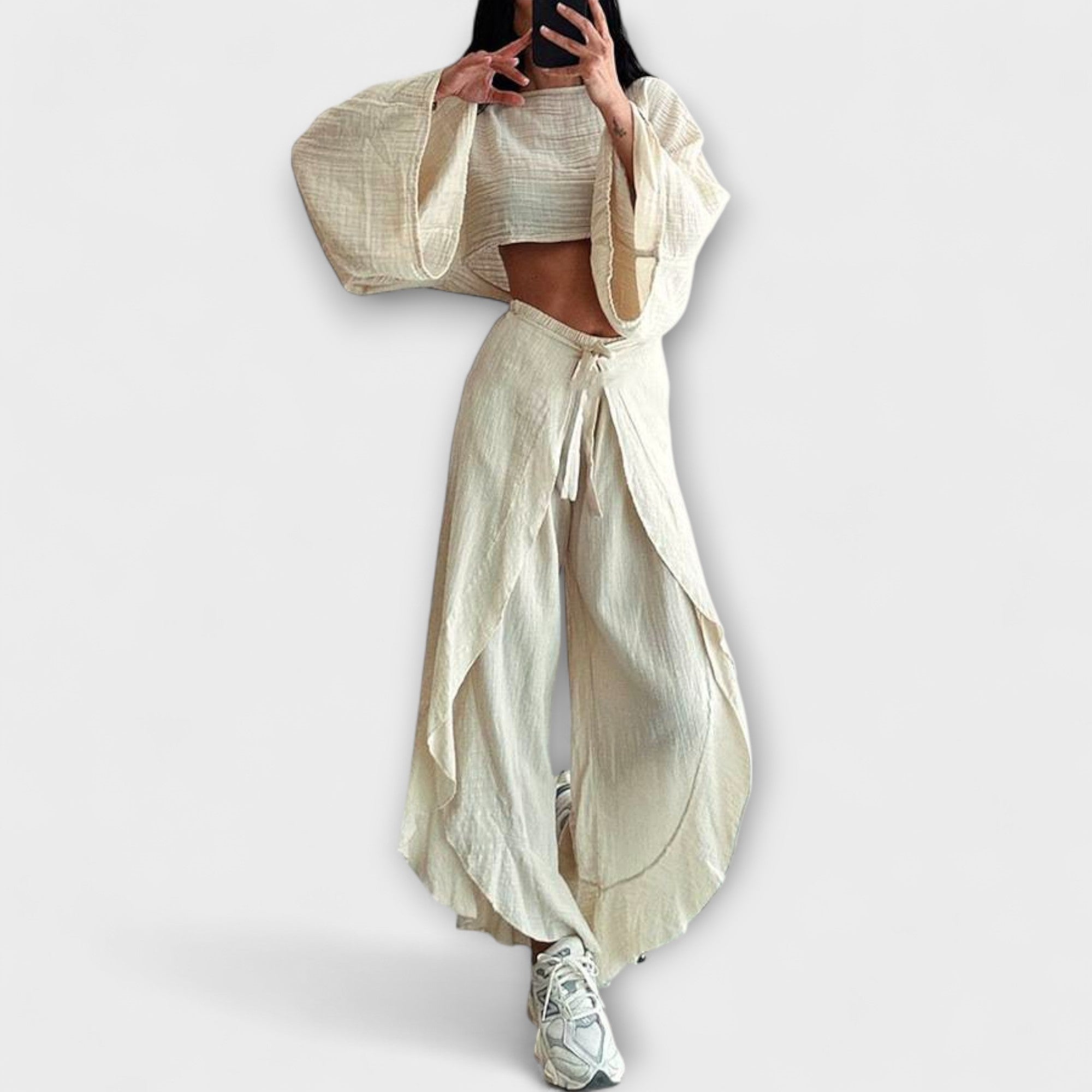 Joanna – Dwuczęściowy zestaw z bawełny i lnu bez taliowania