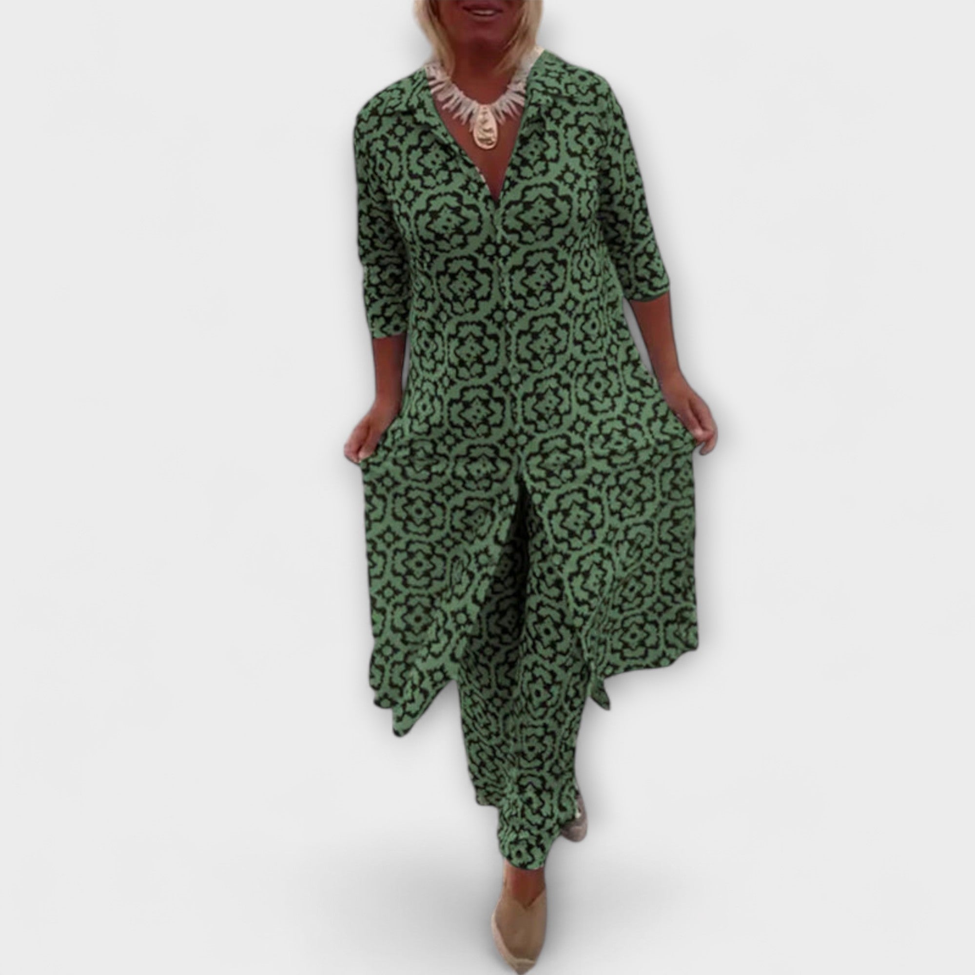 Camilla – Elegancki komplet z geometrycznym wzorem