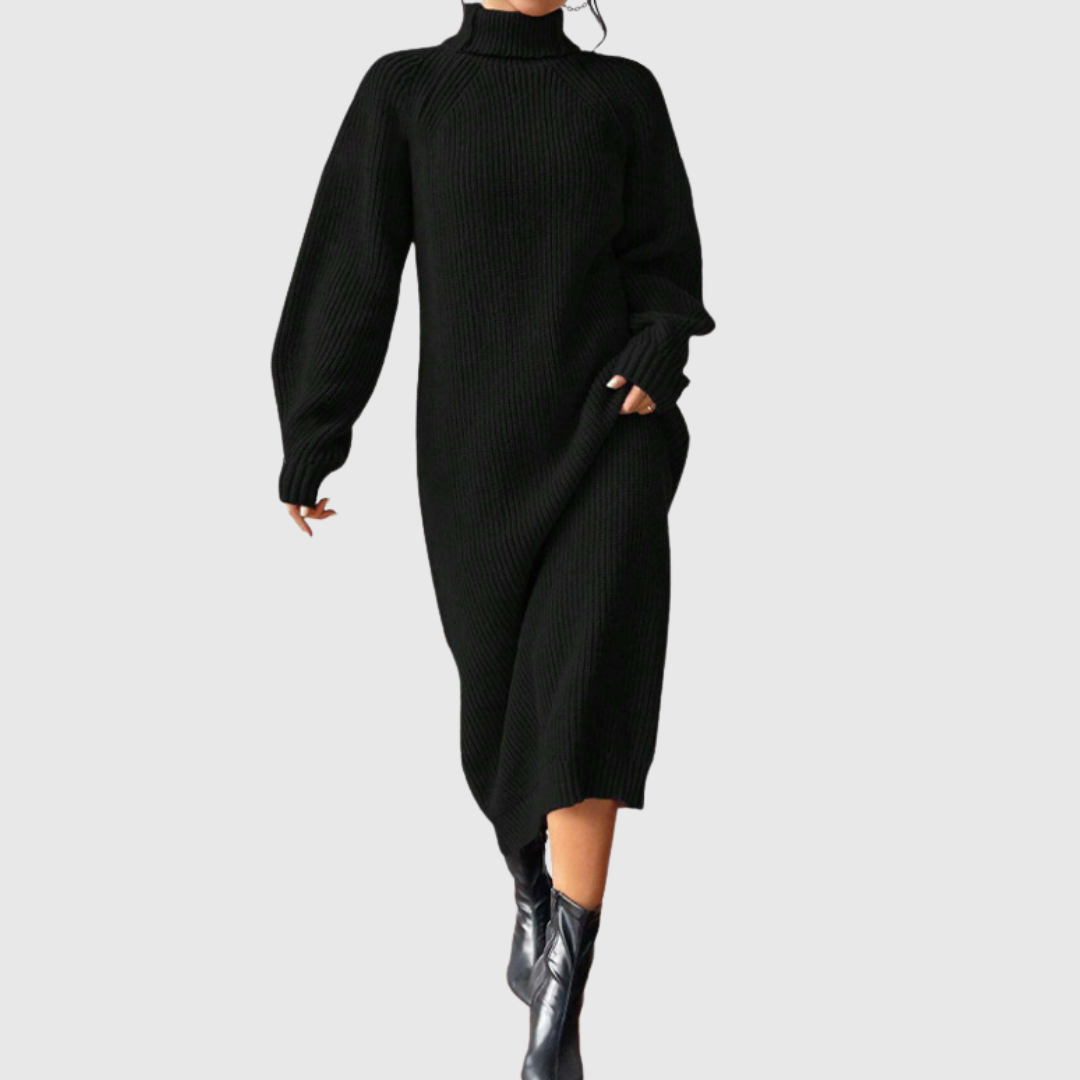 Ewa - Ciepła Sukienka Midi z Golfem