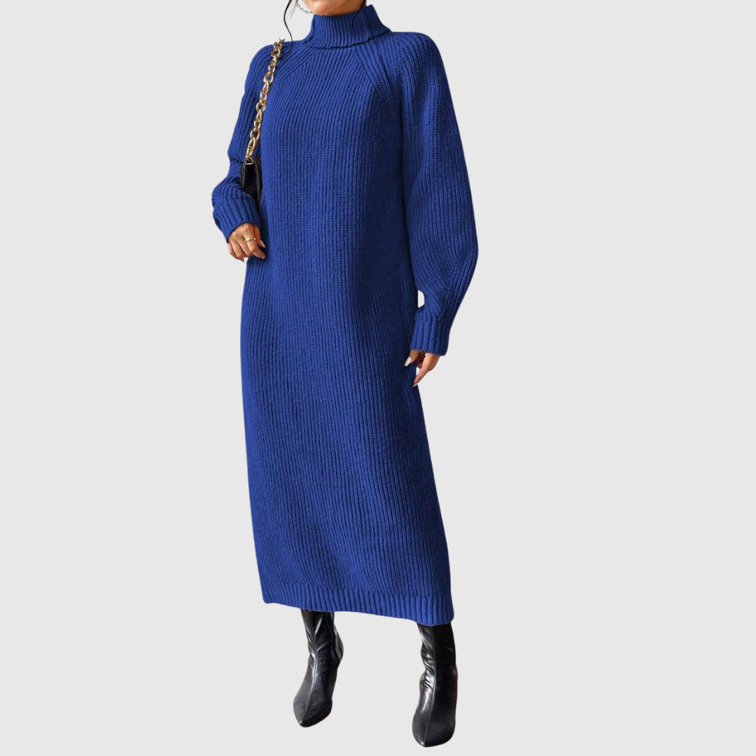 Ewa - Ciepła Sukienka Midi z Golfem