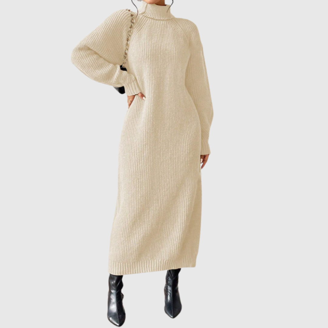 Ewa - Ciepła Sukienka Midi z Golfem