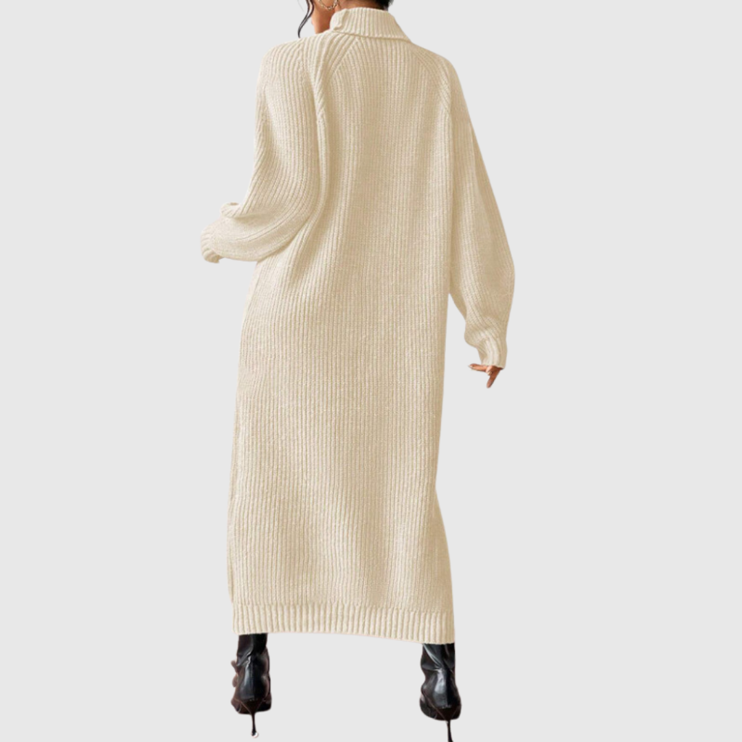 Ewa - Ciepła Sukienka Midi z Golfem