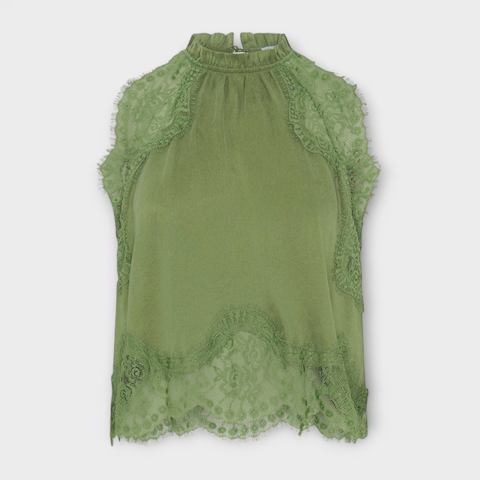 Kaia – Satynowa Sukienka Maxi z Plisowanym Dekoltem i Koronkowym Wykończeniem