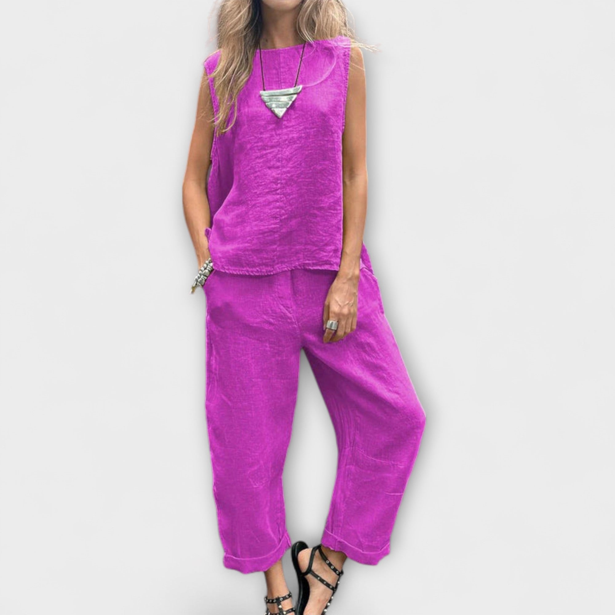 Jennifer – Komfortowy Zestaw z Bawełny i Lnu na Ciepłe Dni