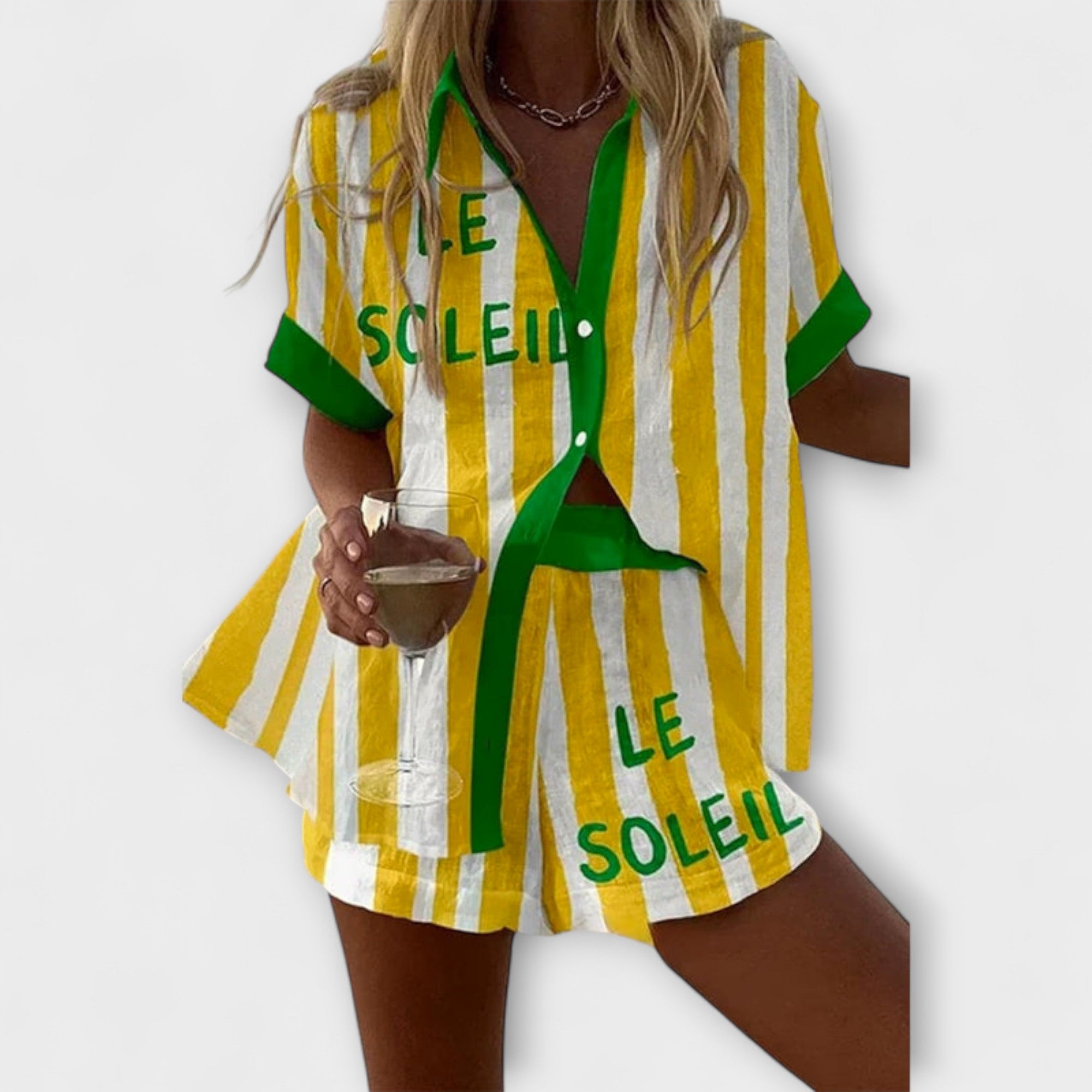 Halora – Lniany komplet w żółte pasy