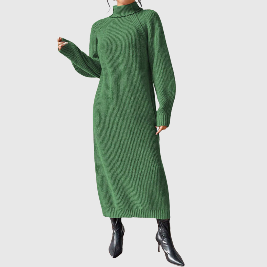 Ewa - Ciepła Sukienka Midi z Golfem