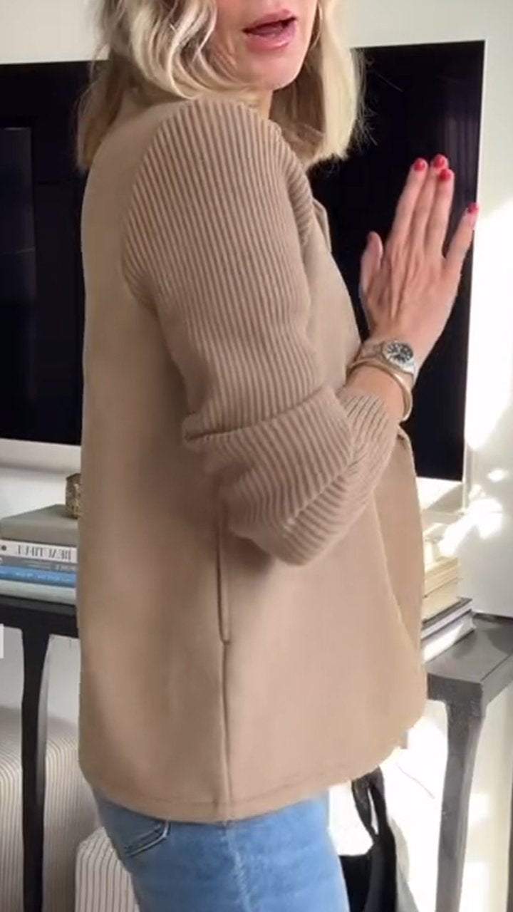 Joanna - Elegancka Kurtka z Dzianinowymi Rękawami