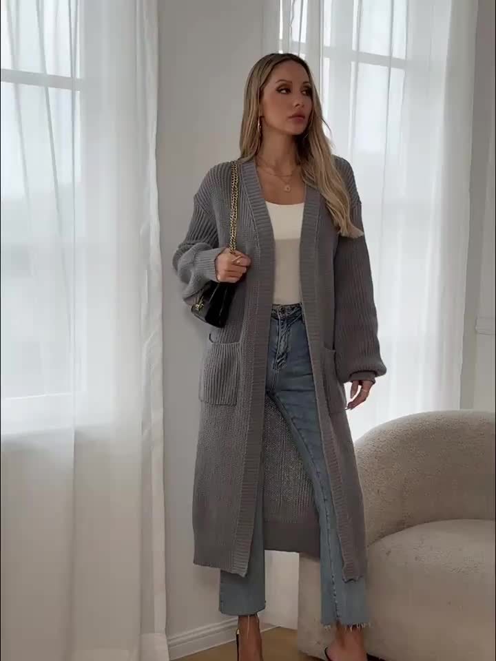 Abellie – Długi kardigan dzianinowy z paskiem