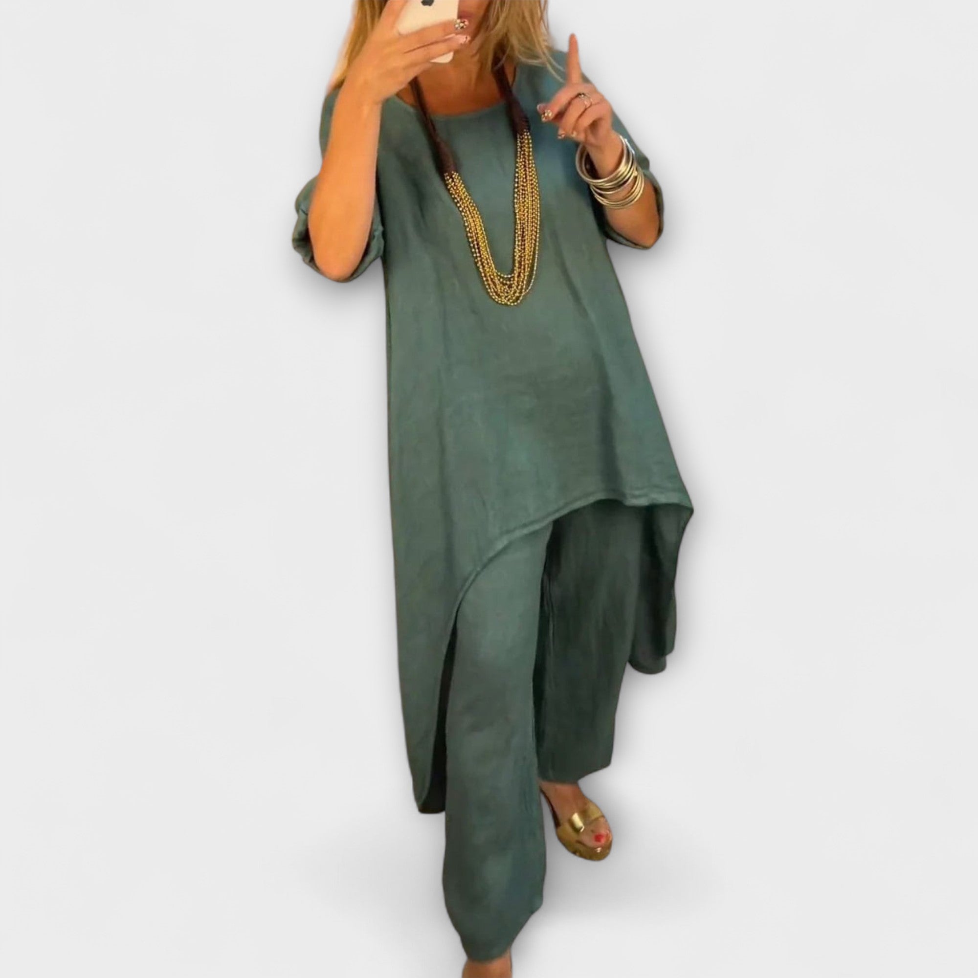 Tabea – Lniany komplet z okrągłym dekoltem