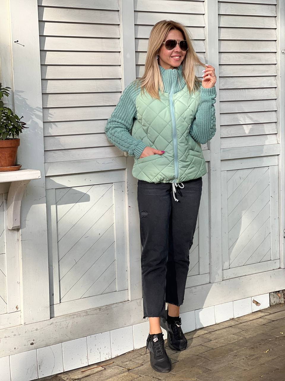 Kasia – Kurtka patchworkowa z dzianiny