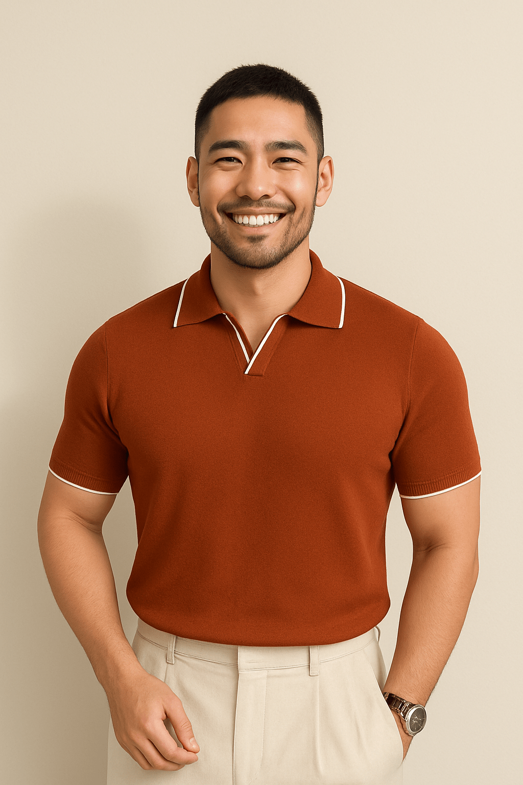 Aaron Strickpoloshirt Krótki Rękaw Kontrastowe Krawędzie