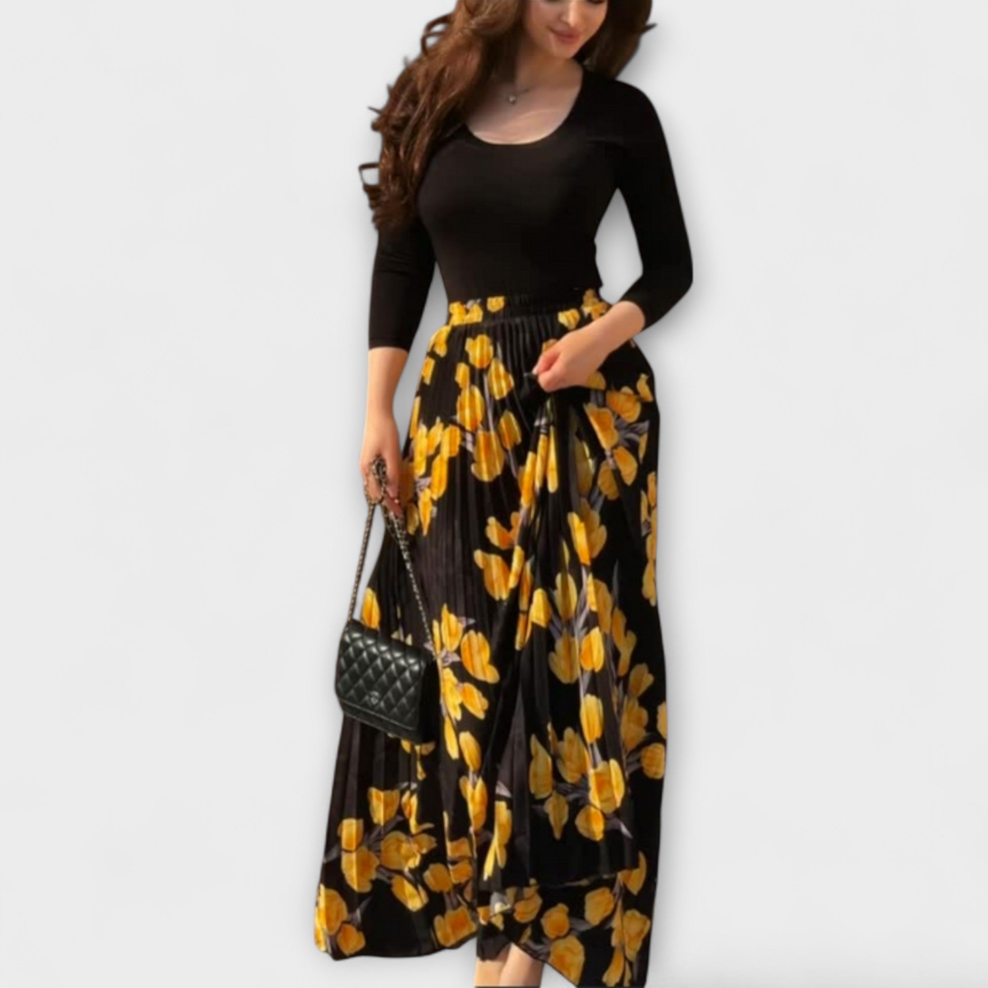 Violette – Zestaw Plisowana Spódnica w Kwiaty i Top