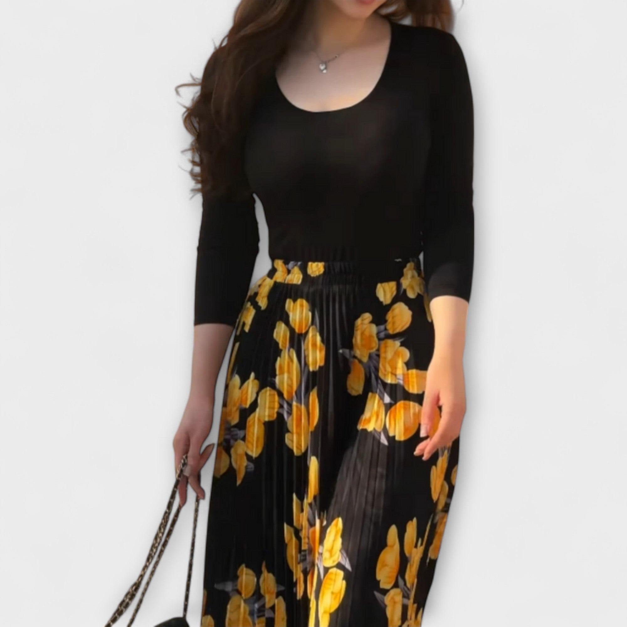 Violette – Zestaw Plisowana Spódnica w Kwiaty i Top