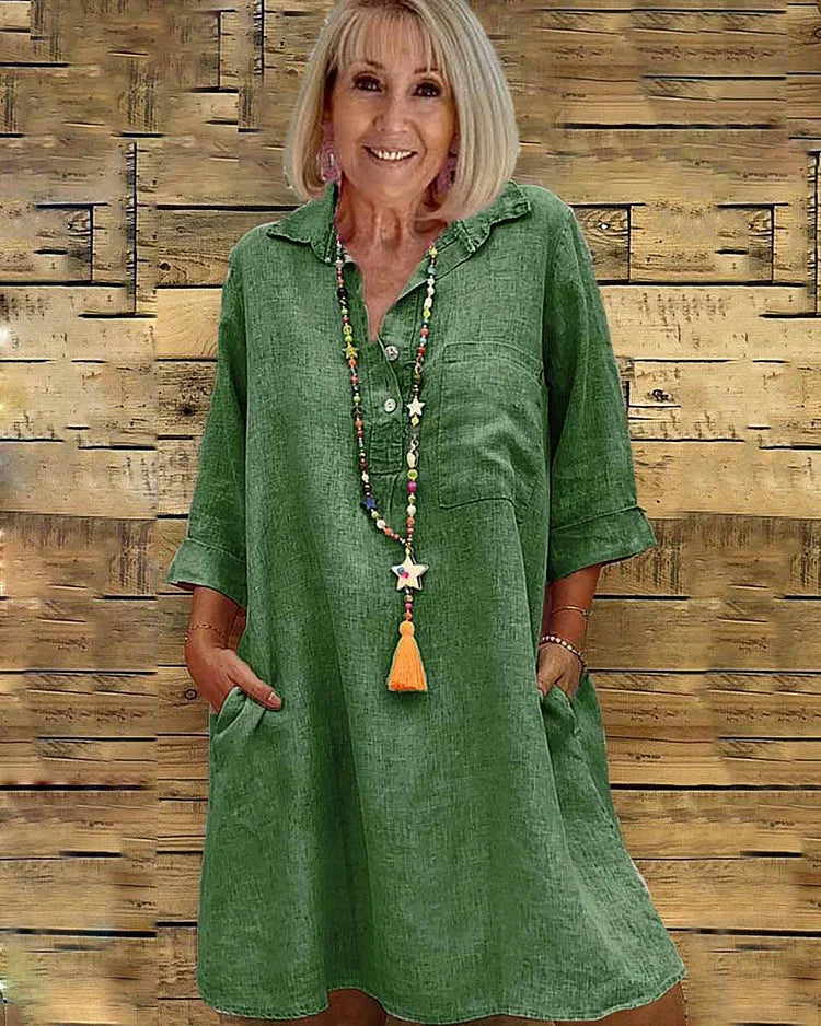 Abgailen – Luźna tunika-sukienka z kołnierzykiem koszulowym