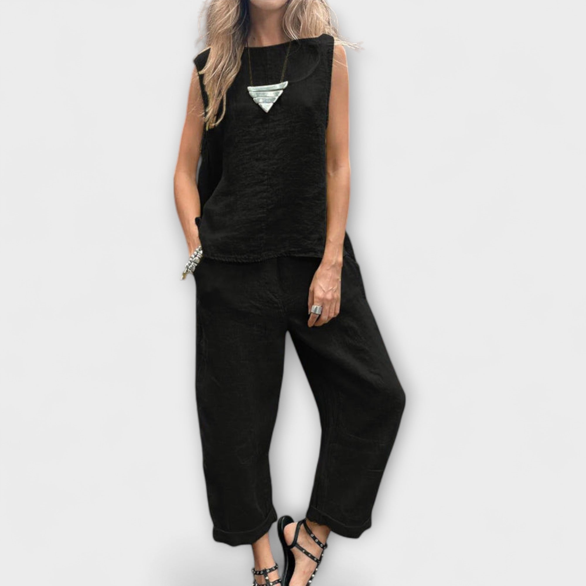 Jennifer – Komfortowy Zestaw z Bawełny i Lnu na Ciepłe Dni