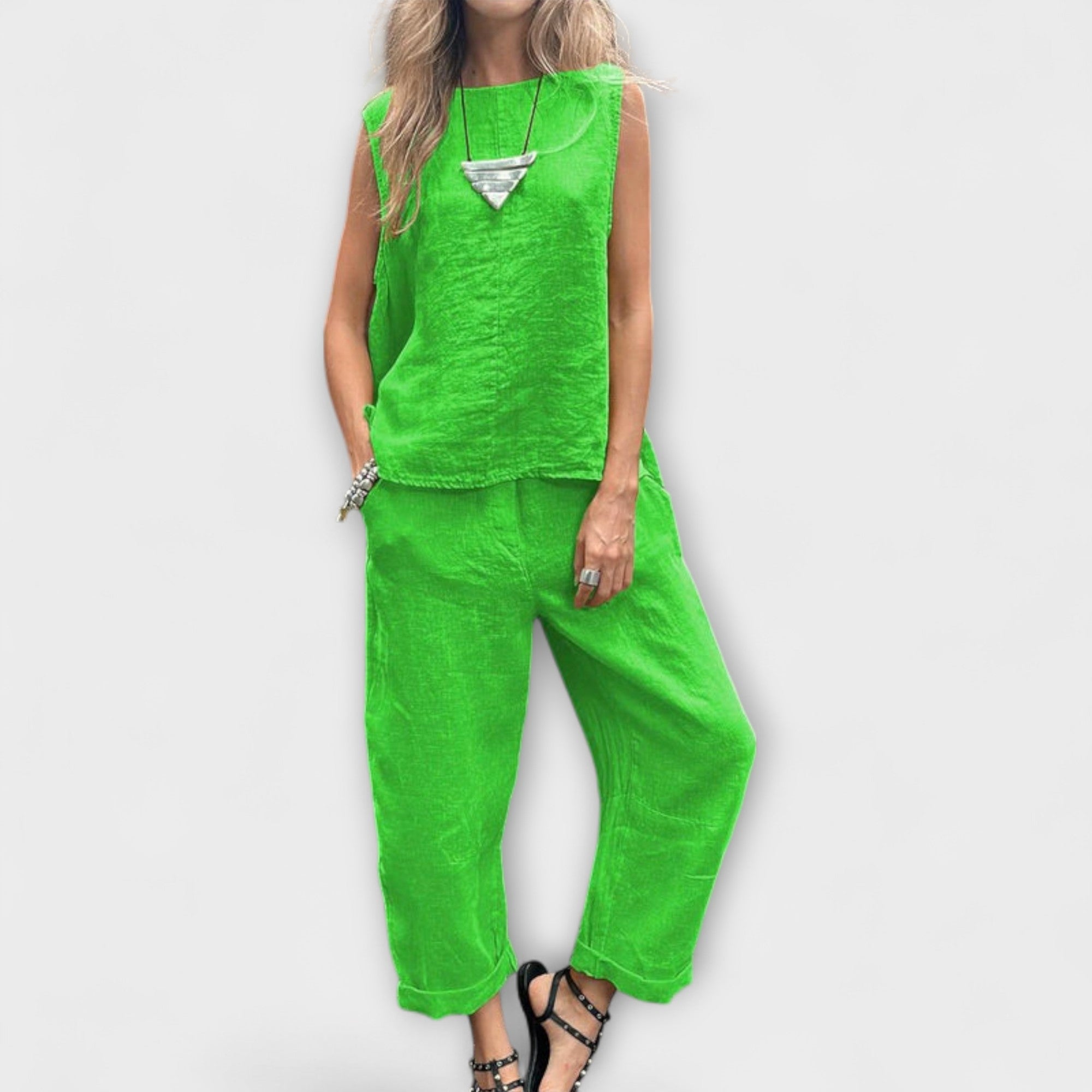 Jennifer – Komfortowy Zestaw z Bawełny i Lnu na Ciepłe Dni