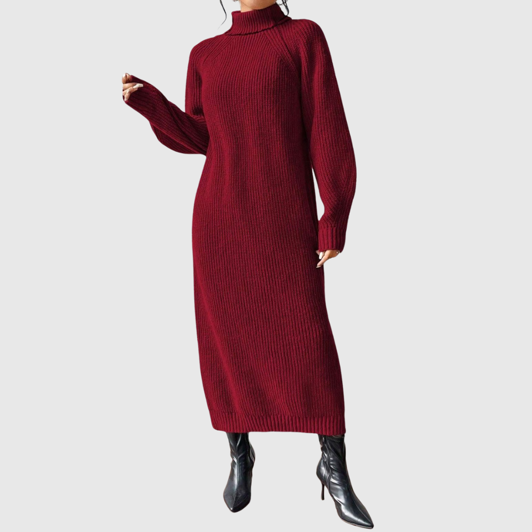 Ewa - Ciepła Sukienka Midi z Golfem