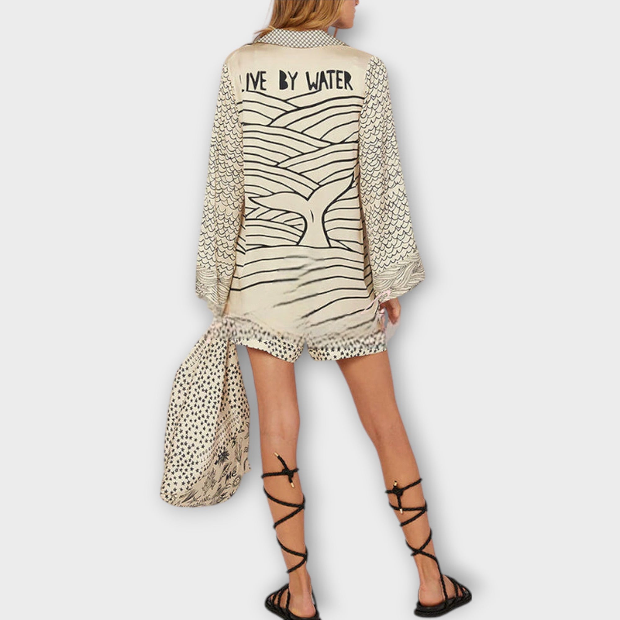 Liv – Satynowy Zestaw Koszula z Frędzlami i Szorty