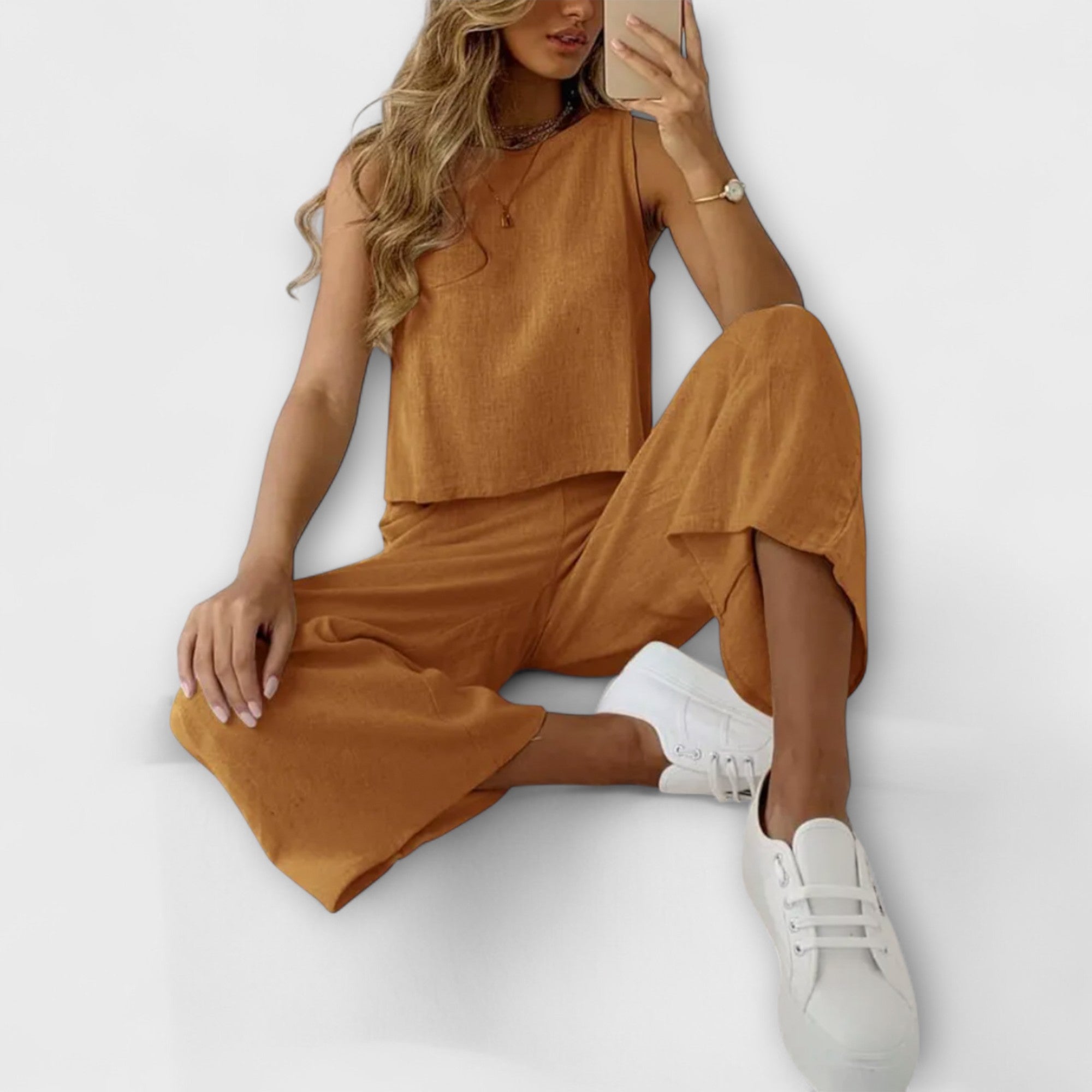 Lea – Stylowy duet z lnu: top i spodnie