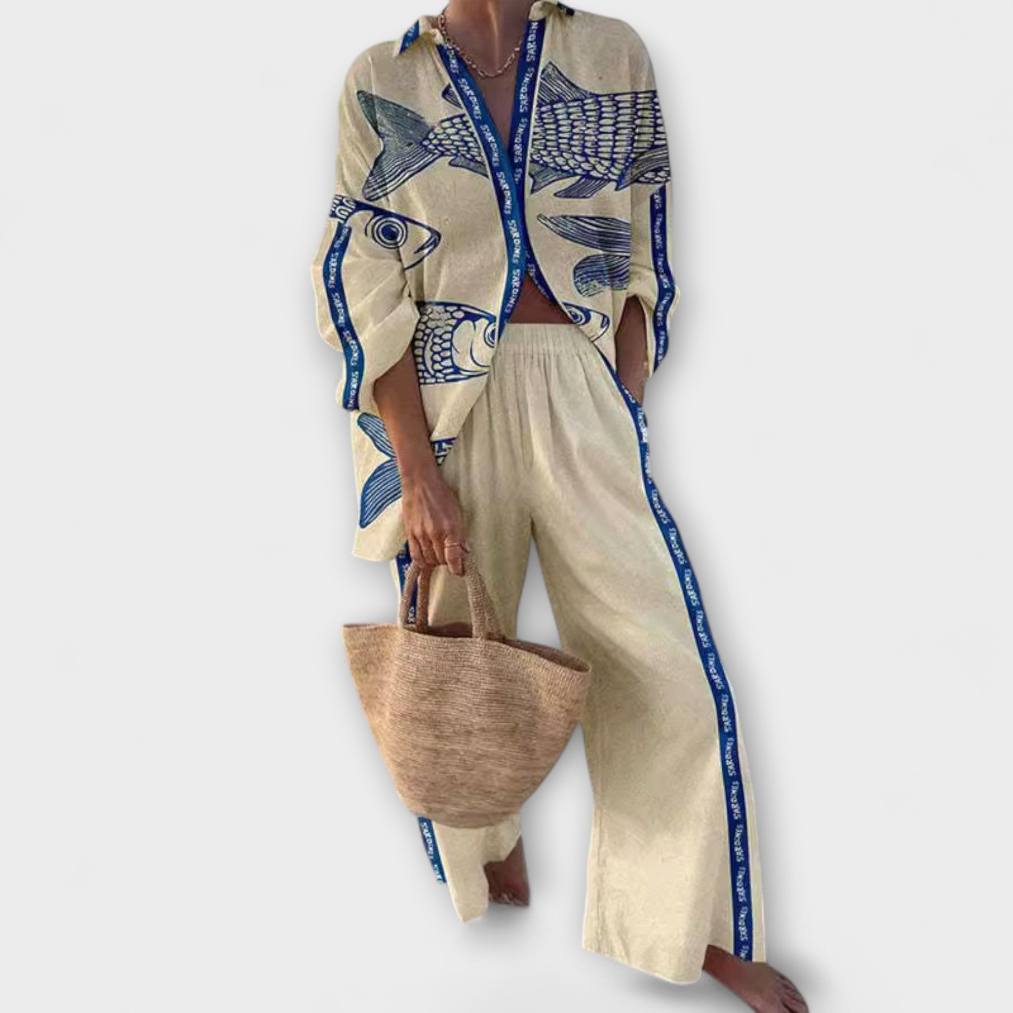 Yazette – Swobodny komplet z nadrukiem ryb