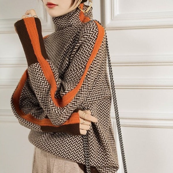 Renata | Sweter z golfem w jodełkę Luxe