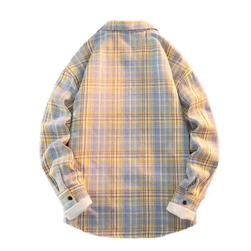 Bram - Wiosna Jesień Wzór w Kratę Luźne Długie Rękawy Kołnierz Mężczyźni