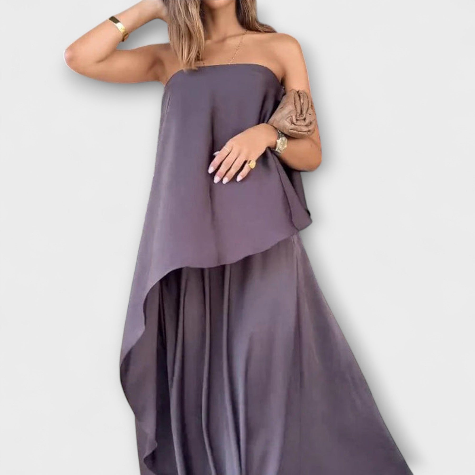 Ruby – Stylowy Zestaw Bandeau Top Bez Rękawów i Maxi Spódnica