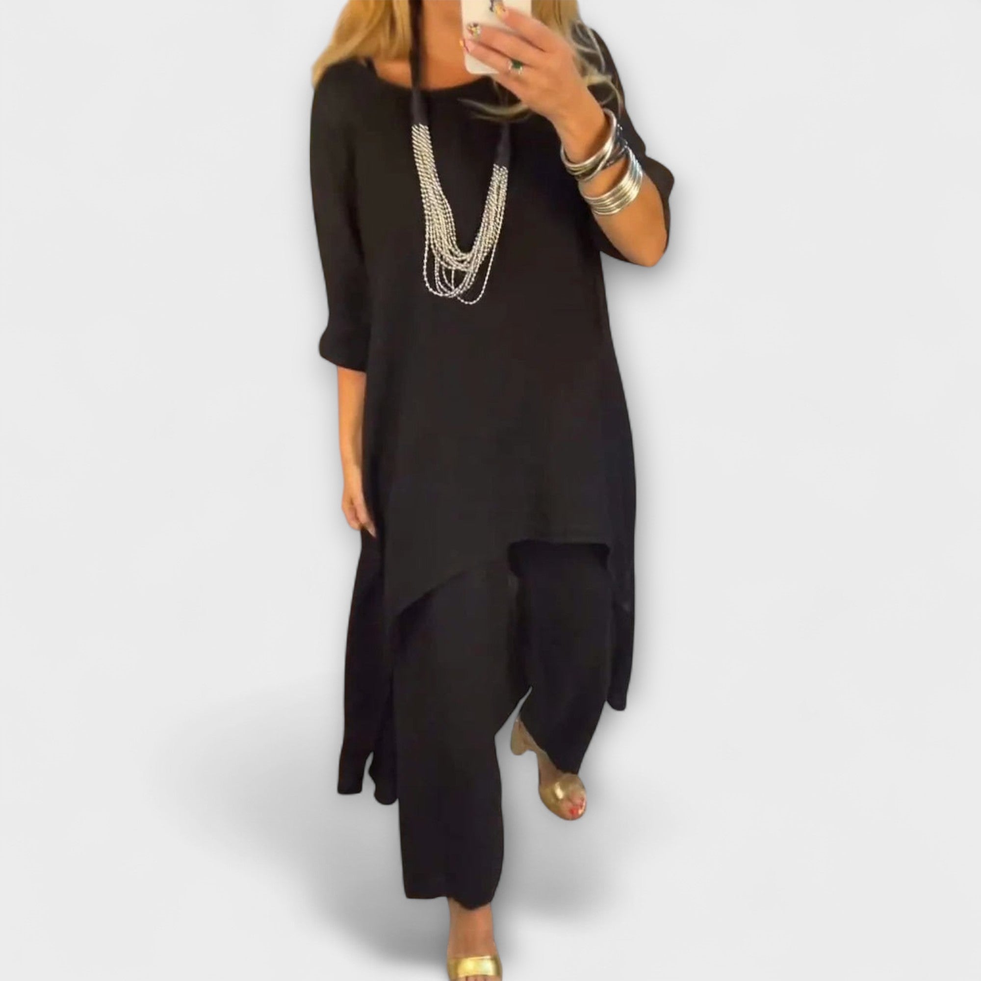 Tabea – Lniany komplet z okrągłym dekoltem