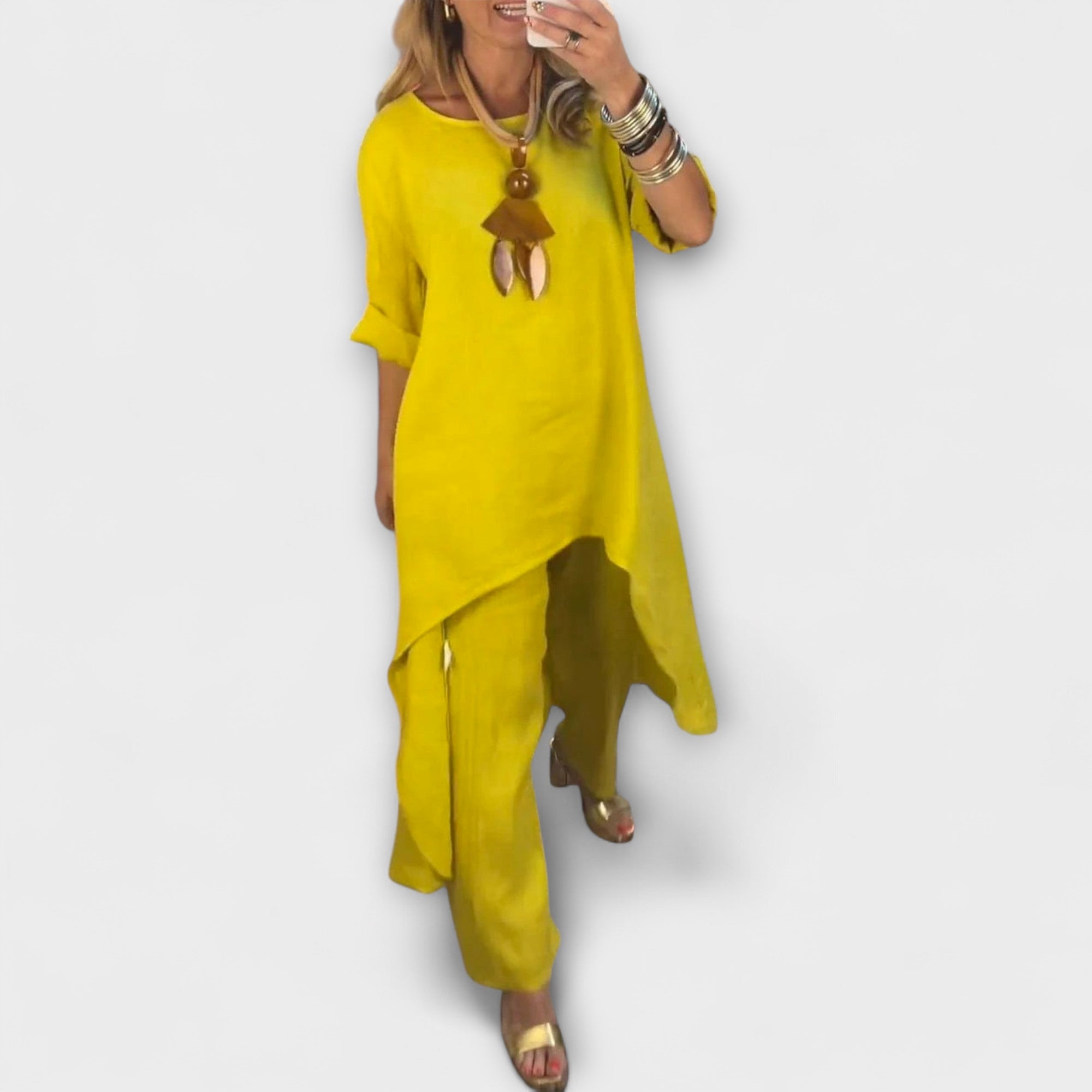 Tabea – Lniany komplet z okrągłym dekoltem