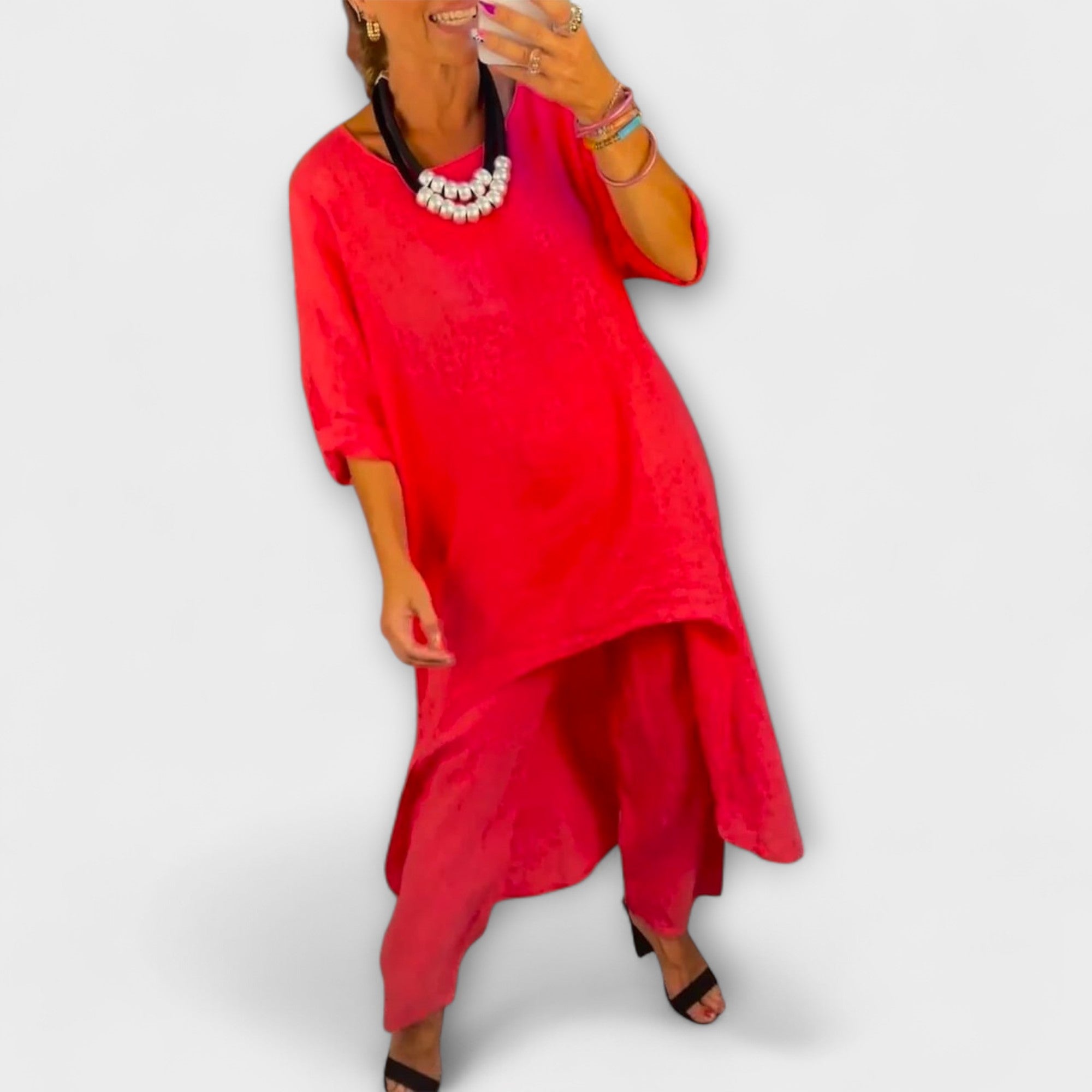 Tabea – Lniany komplet z okrągłym dekoltem