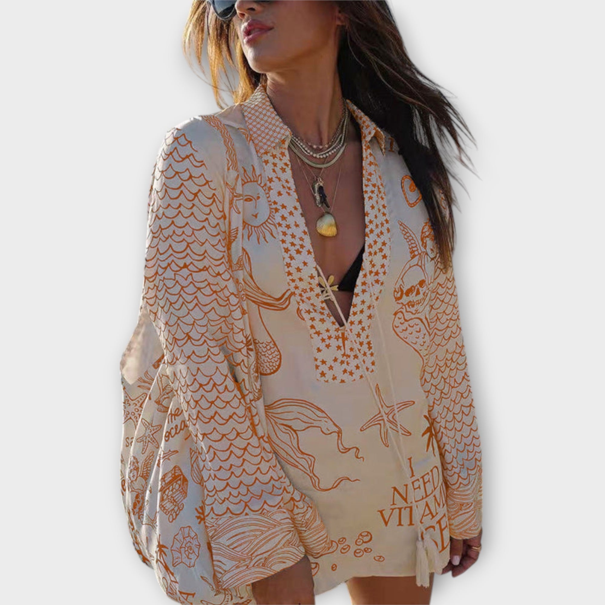 Liv – Satynowy Zestaw Koszula z Frędzlami i Szorty