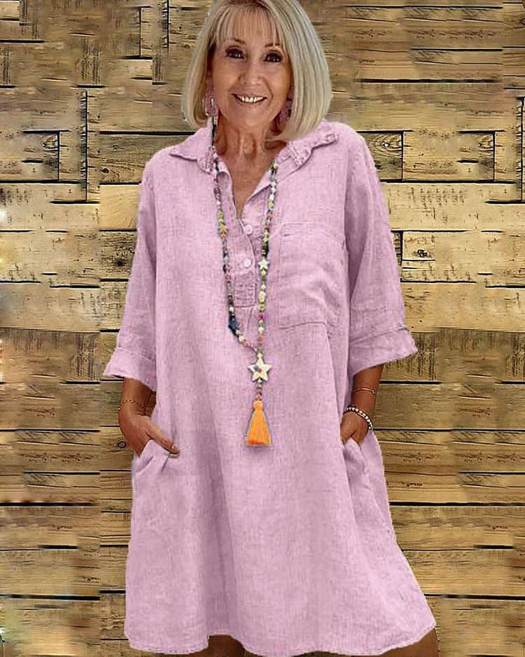 Abgailen – Luźna tunika-sukienka z kołnierzykiem koszulowym
