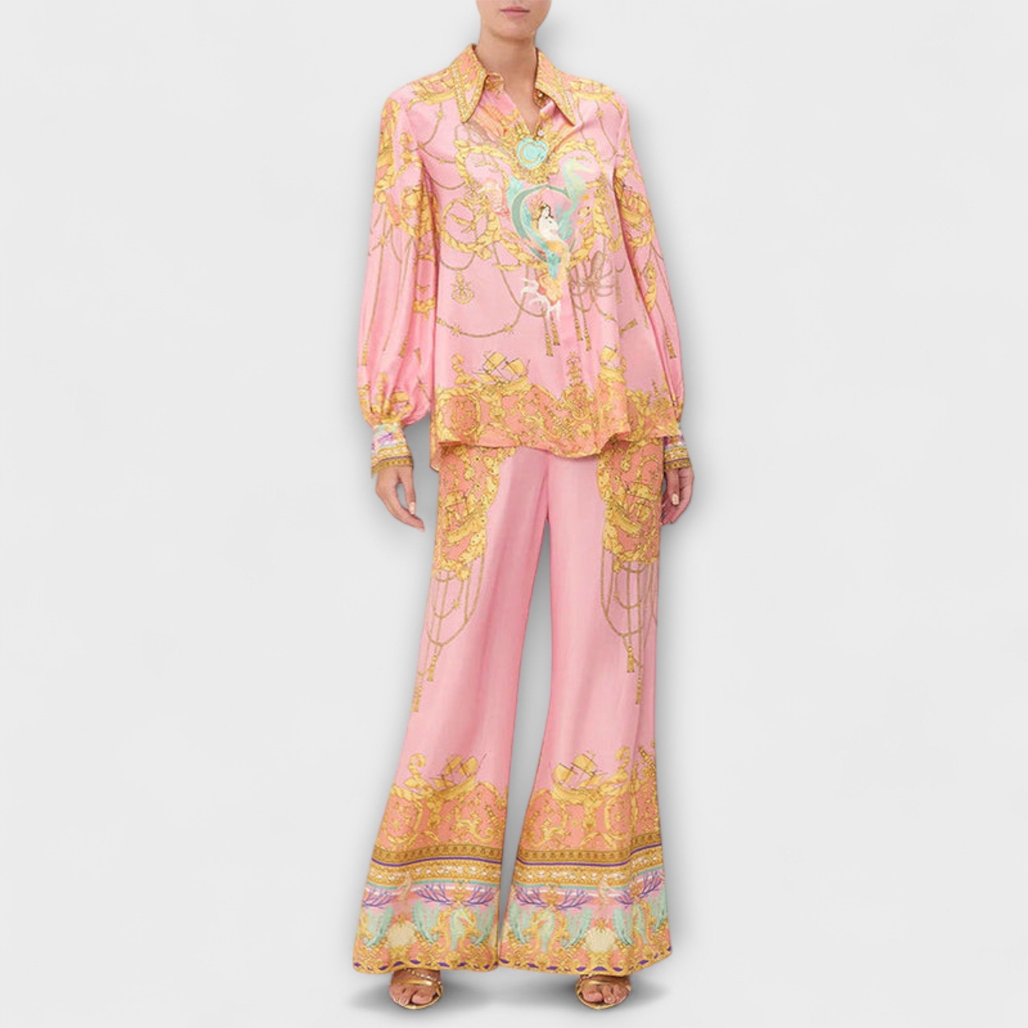 Sage – Zrelaksowany komplet z koszulą i spodniami z elastycznym pasem