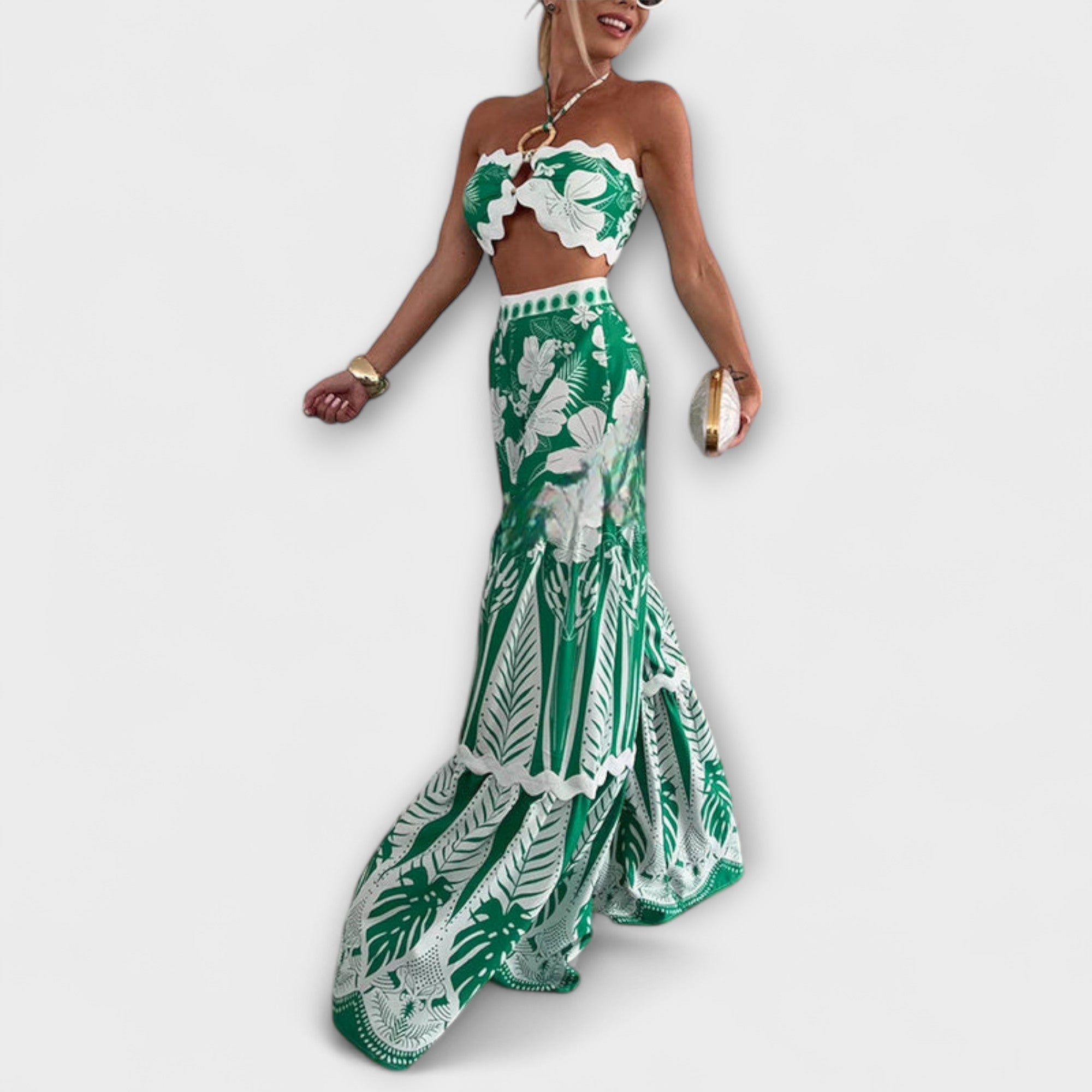 Zella – Wakacyjny komplet z topem halter i spodniami z wysokim stanem