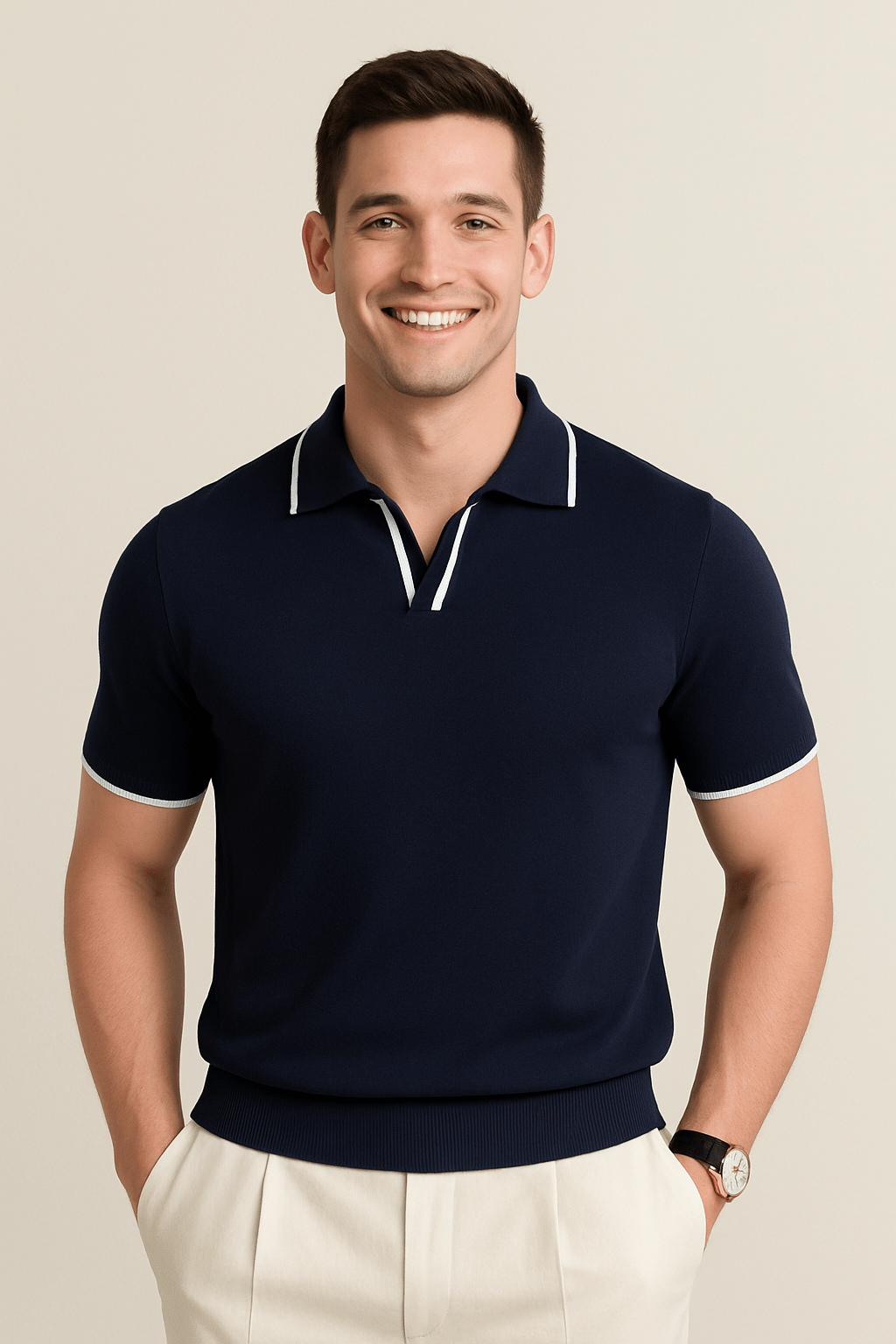 Aaron Strickpoloshirt Krótki Rękaw Kontrastowe Krawędzie