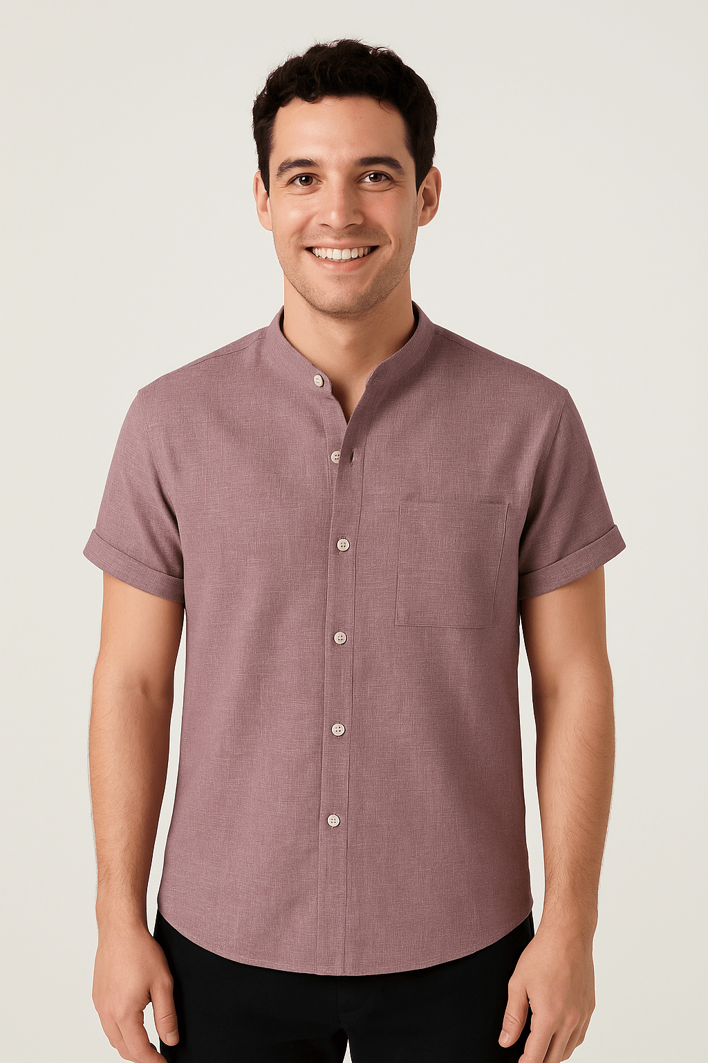 Koszula James z krótkim rękawem, stójką i kieszenią na piersi