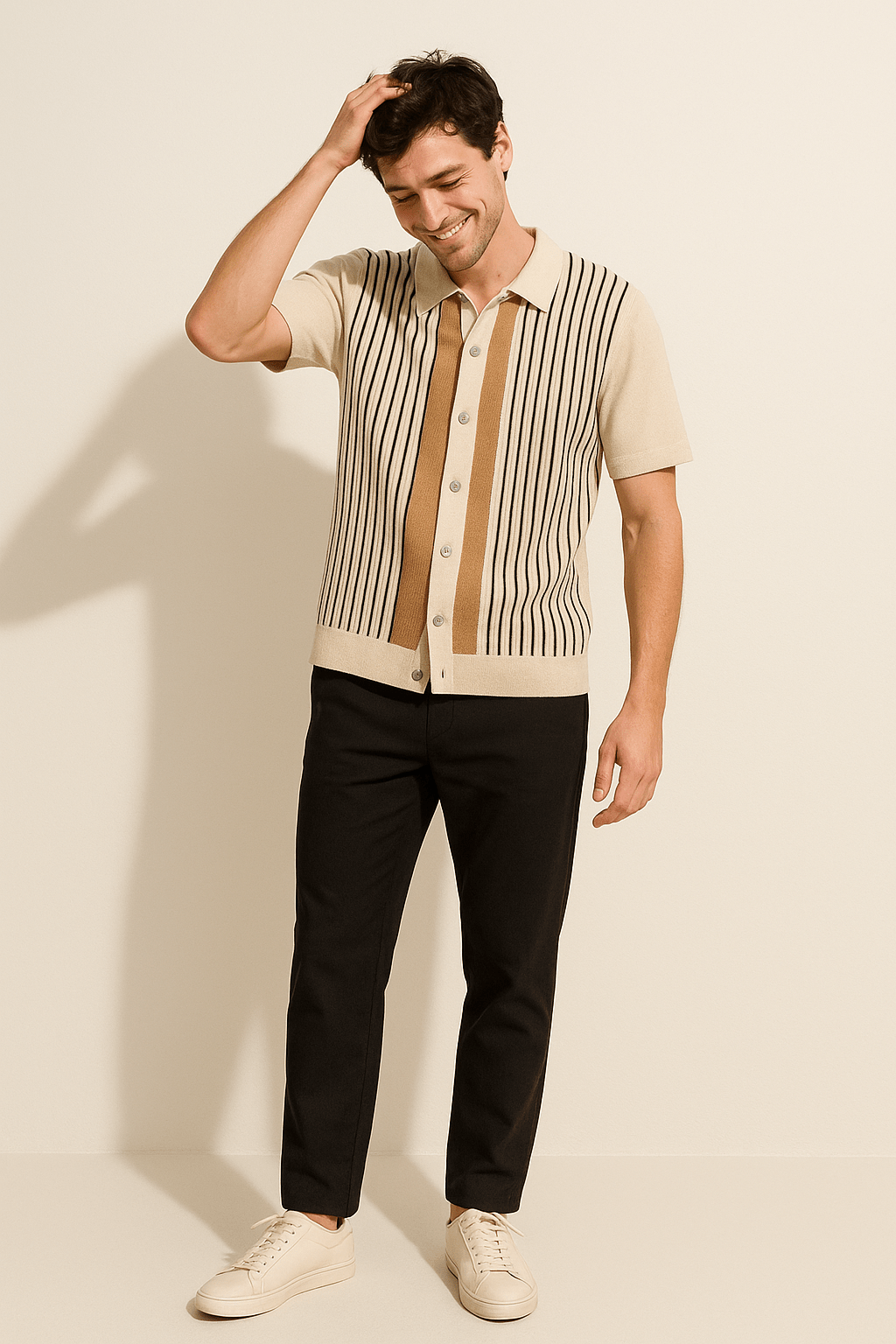 Nathan Strickpoloshirt Krótki Rękaw w Paski